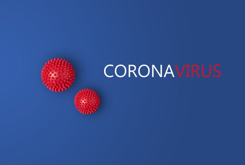 Blue background with "Coronavirus" in white and red text